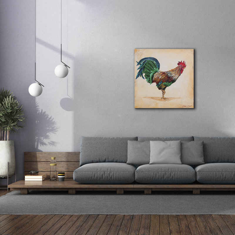 «Rooster-h» par Jean Plout, art mural sur toile, H 37 po x l 37 po x P 1,5 po