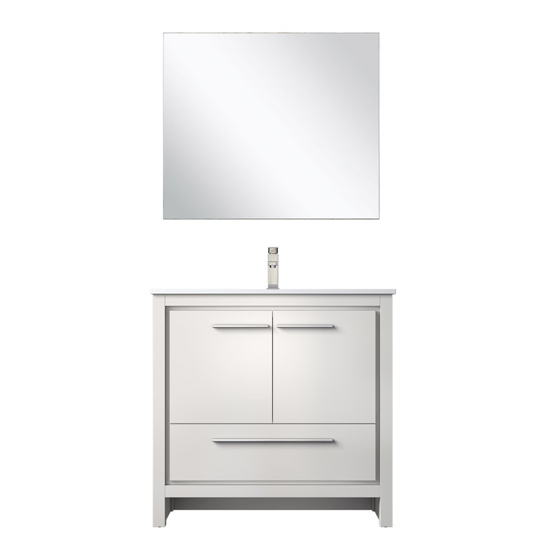 Lafarre 36" W x 20" D Single Vanity 28" Mirror & Faucet Set, White, White Quartz