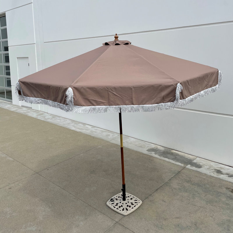 Parasol de remplacement 9 pi avec 8 nervures avec cantonnière à franges blanc cassé (auvent seulement), Brun