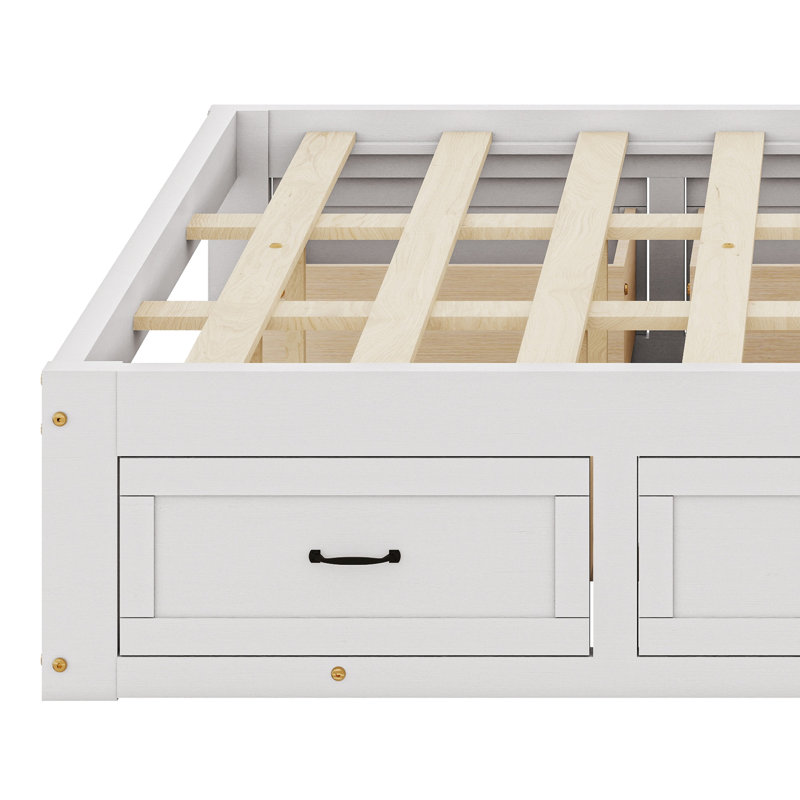 Lit plateforme avec tiroirs de rangement, Blanc antique, Grand