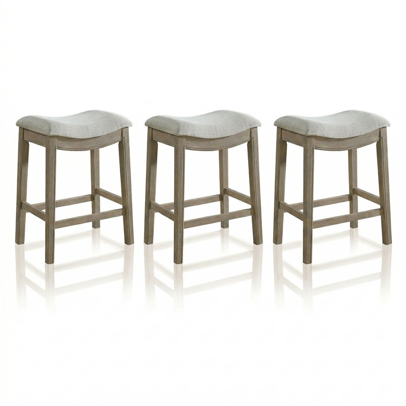  Parker Backless Saddle Counter Stool, Reclaimed Oak, Grey, 3 Pack