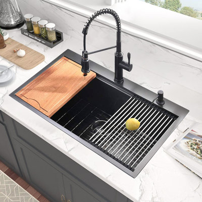 33-Inch Kitchen Sink With Integrated Ledge - Stainless Steel For A Neat Functional