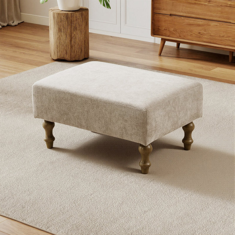 Pouf rectangulaire moderne de 53 cm (21 pouces), repose-pieds rembourré en chenille avec pieds en bois d'hévéa pour salon, chambre, entrée et bureau