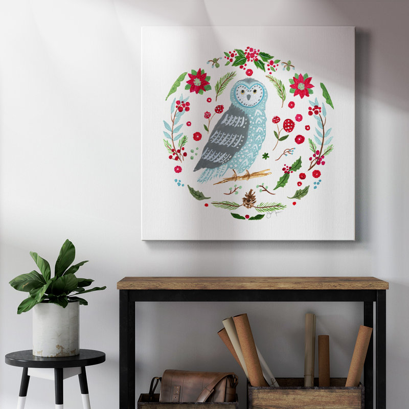 Toile tendue de Noël de Noël avec hibou populaire - prêt à accrocher