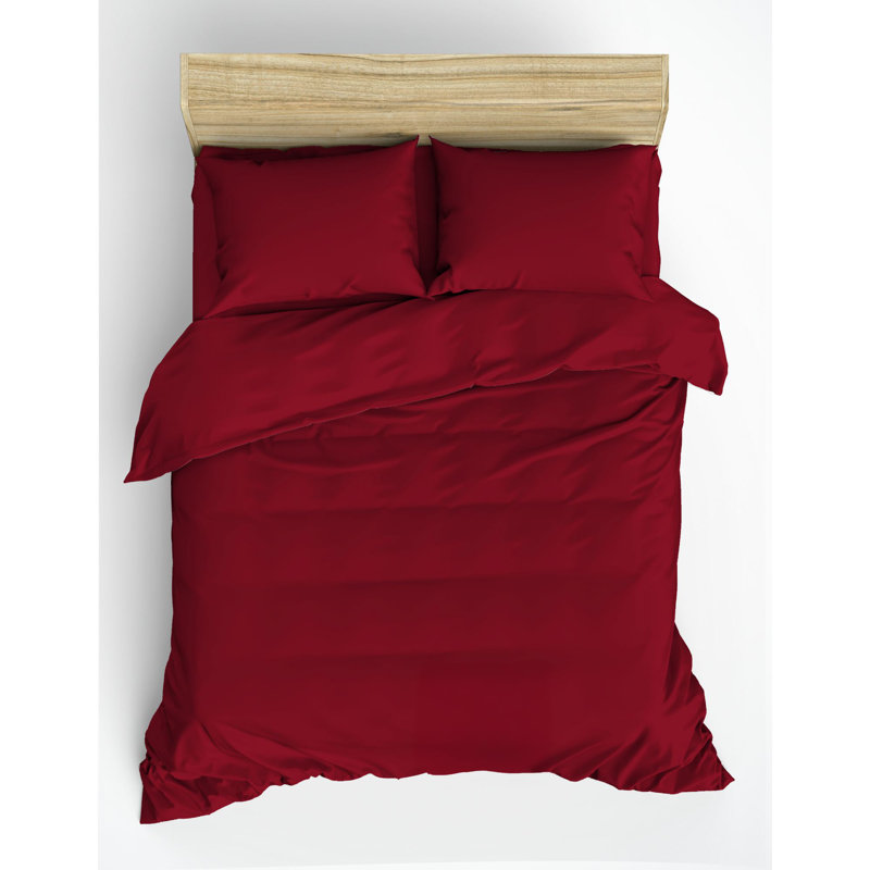 Luxury Claret Red King Quilt Cover Set, 100% Cotton Satin, 94.5 x 86.6 inches | 211 Thread Count, Machine Washable | Includes 2 Pillowcases (23.6 x 23.6 inches) | Elegant Reactive Printing & Button Closure