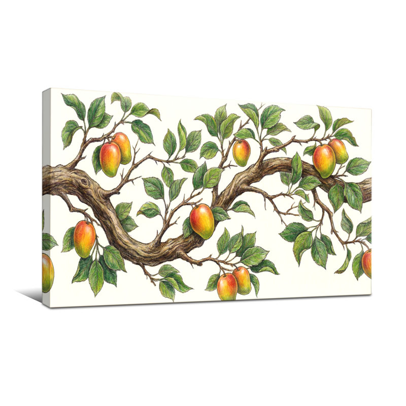 Plantes et fleurs - branche de manguier avec fruits et feuilles, H 16 po x l 32 po