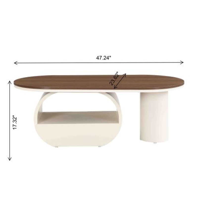 Table basse ovale de luxe 47,24 pouces avec tiroir de rangement pour les espaces de loisirs du salon