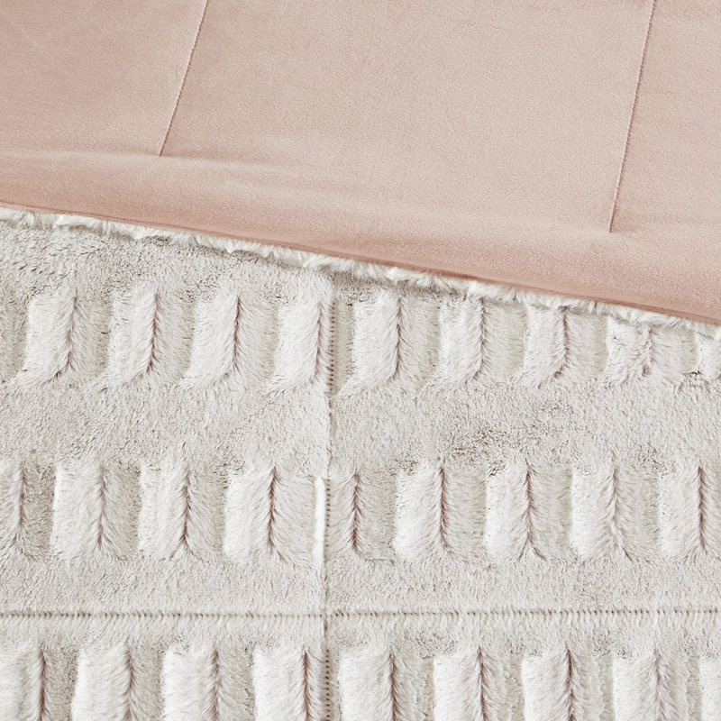 Édredon mini avec fourrure longue, grand lit, couche extérieure en fourrure blanche, Édredon grand et 2 taies décoratives