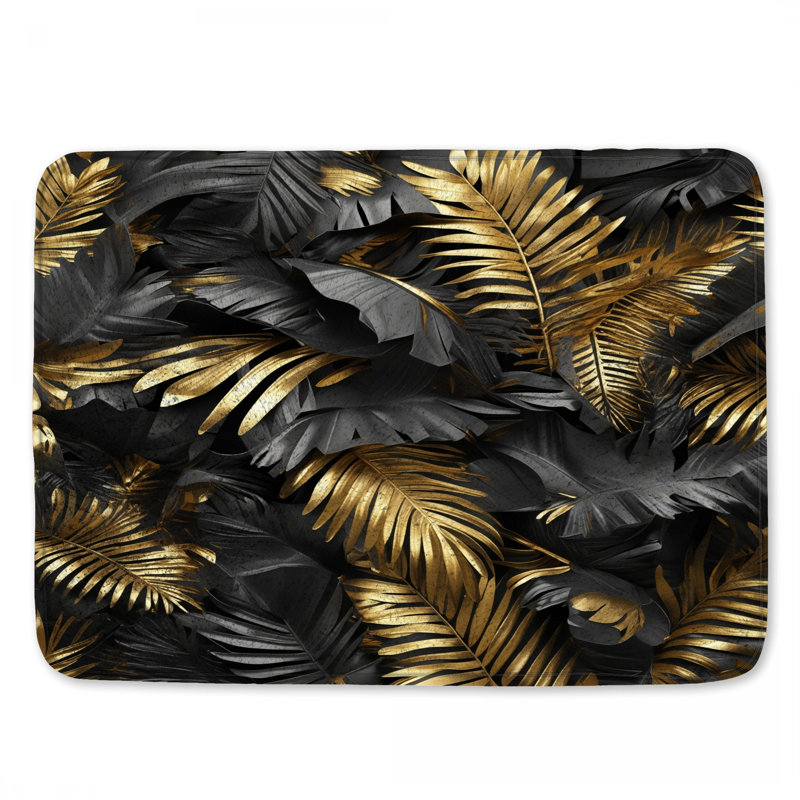 Tapis de bain feuilles d'or noir, L 24 po x L 17 po