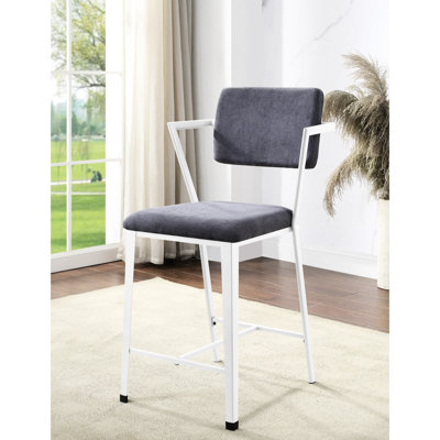 Counter Height Chair Of 2, Cargo Gray Fabric And White Finish, High Back, Stationary Seat, Cushioned Padded Metal Frame With Open Back Legs, 24 Inches Package Width 2 In Depth 39.00