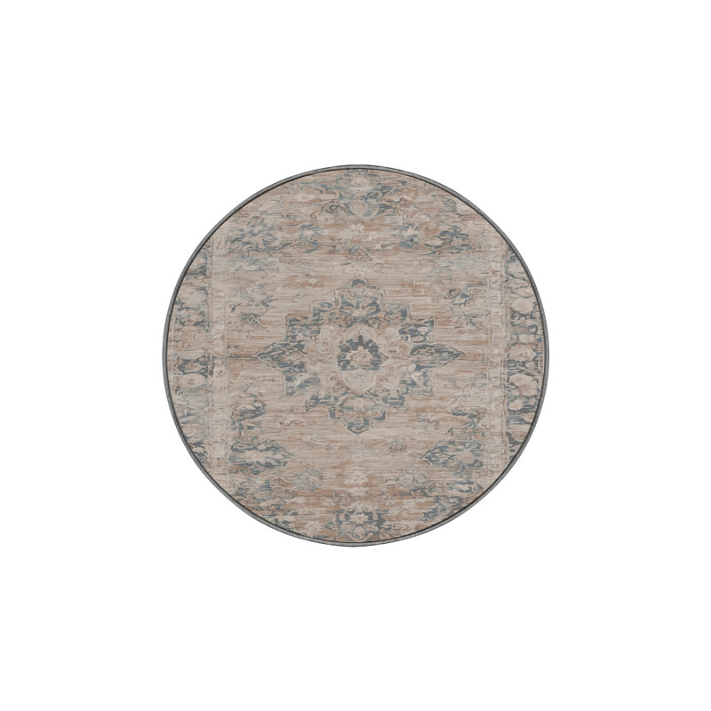 Machine Washable Gray Area Rug, Round 6'