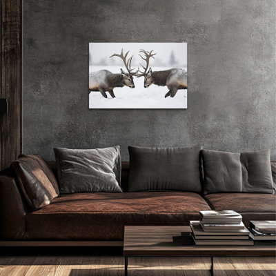 Peinture Abraya, affiche de bataille de bois de cerf, impressions de photos de renne enneigé, œuvre d'art de Noël, impressions sur toile tendue pour le cadeau de décoration de chambre à coucher de salon, 18 po x 24 po
