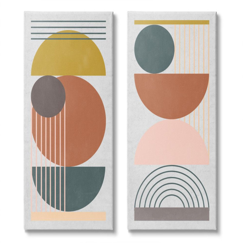 " Geometric Study Of Lines Arches Circles " by Melissa Wang 2 - Pieces, 30" H x 13" W, Wrapped Canvas