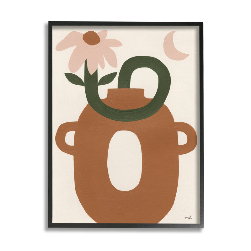 Vase moderne bohème encadré sur bois, H 20 po x l 16 po x P 1,5 po, Giclée encadrée noir minuit