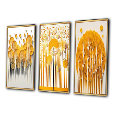 «Abstract Yellow Forest Quill Minimalisme II», 3 pièces