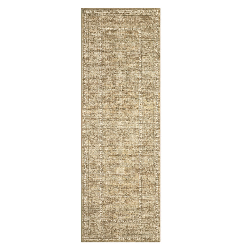 Rectangle Floral Area Rug, Beige, Runner 60 x 230 cm