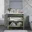 Lavabo de salle de bain 35,6 po Mid-Century avec verre à motif et bande lumineuse à capteur de mouvement, lavabo de salle de bain autoportant Farmhouse avec rangement, meuble-lavabo haut de gamme pour salle de bain, vert-72772995