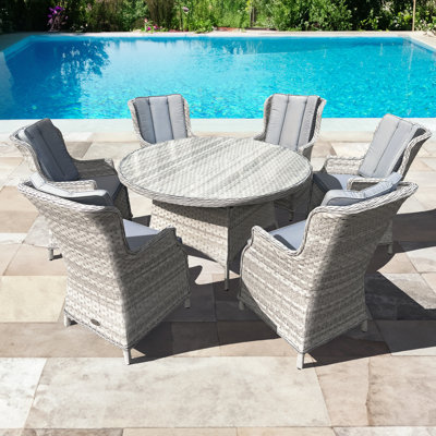 Knightsbridge XL Rattan 6 Seat Dining Set in Dove Grey