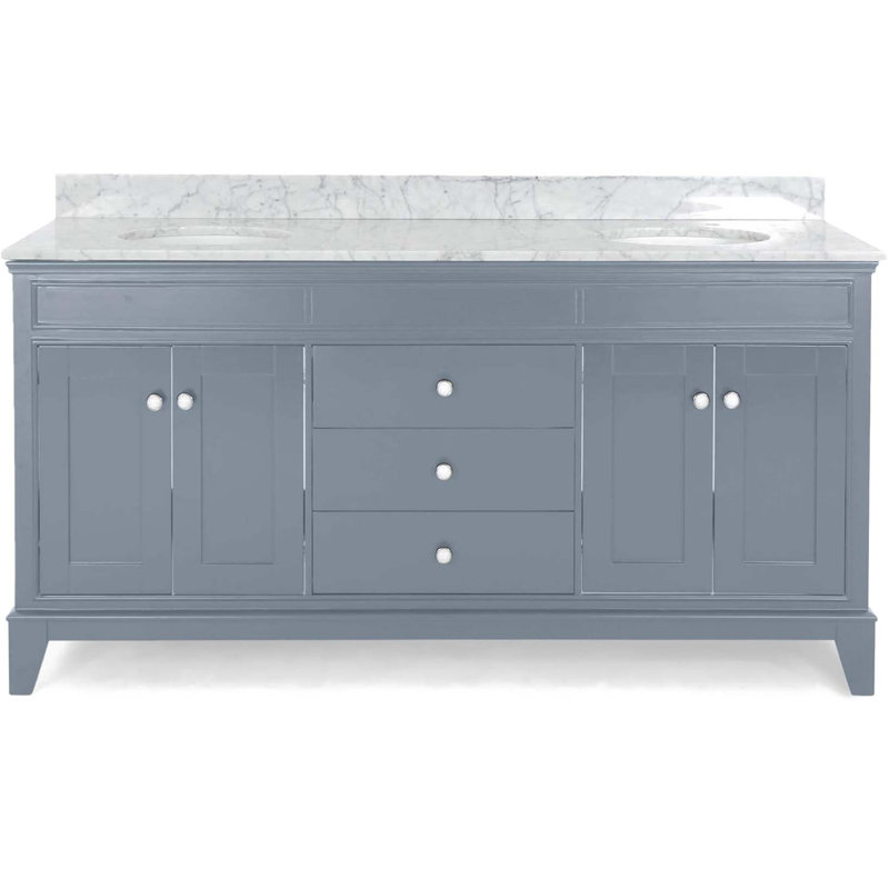 Meuble-lavabo double 73 po avec plateau en marbre Axenia, Gris