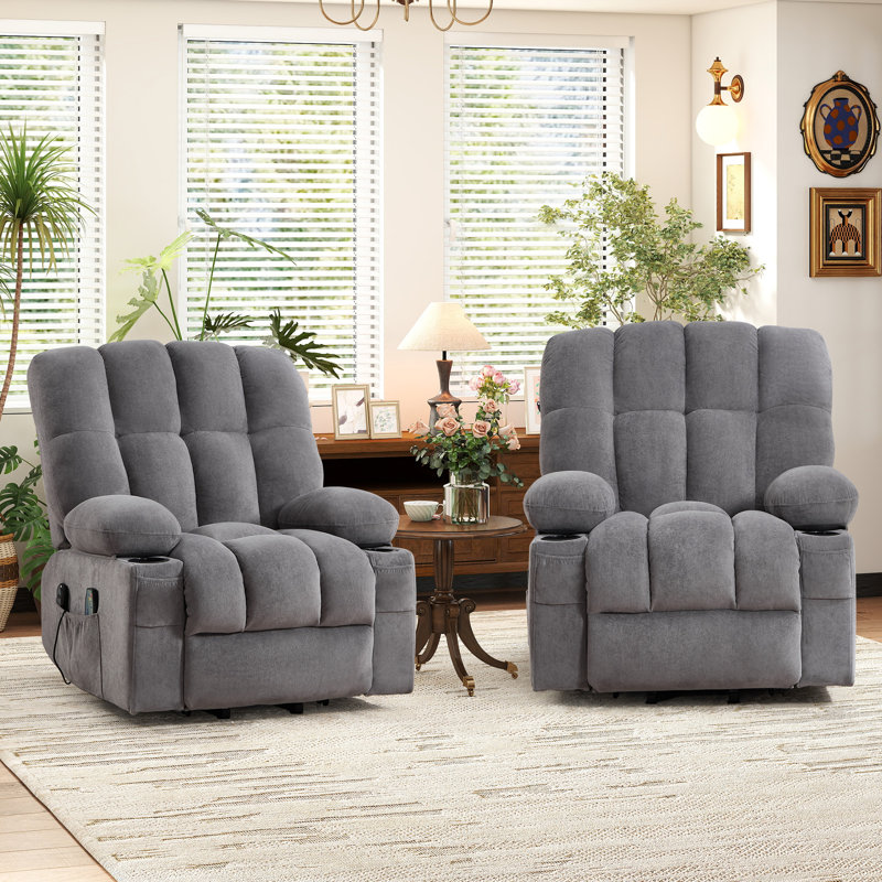 Fauteuil inclinable de massage de 37,4 po Rosalin avec deux porte-gobelets latéraux et deux télécommandes idéales pour la maison (ensemble de 2)