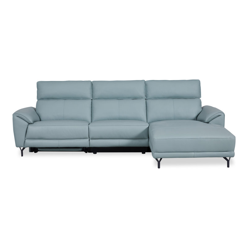 Canapé modulaire surdimensionné avec méridienne Baria, Orienté à droite, Cuir fleur bleu
