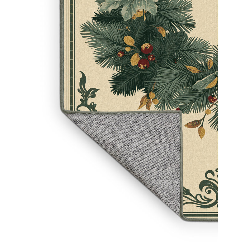 Tapis de Noël abstrait moderne et contemporain lavable à la machine en beige Norridge - reliure vert sauge, 6 X 9