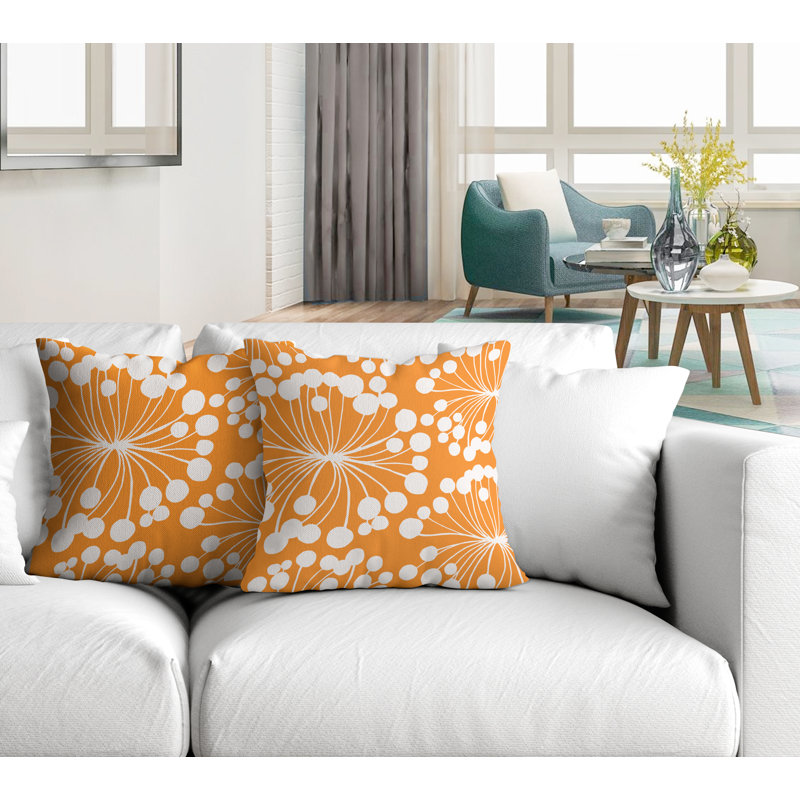 Floral Outdoor Reversible Throw Pillow, 15W" x 15H", Orange