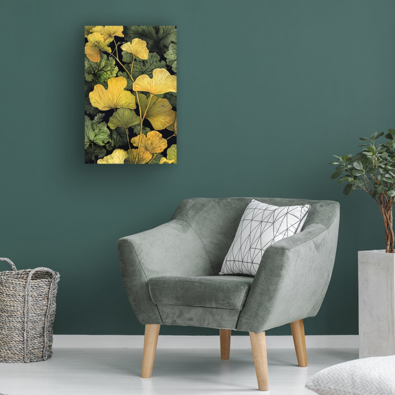 Art sur toile 15, bolognaise, feuilles de ginko Biloba, H 22 po x l 32 po