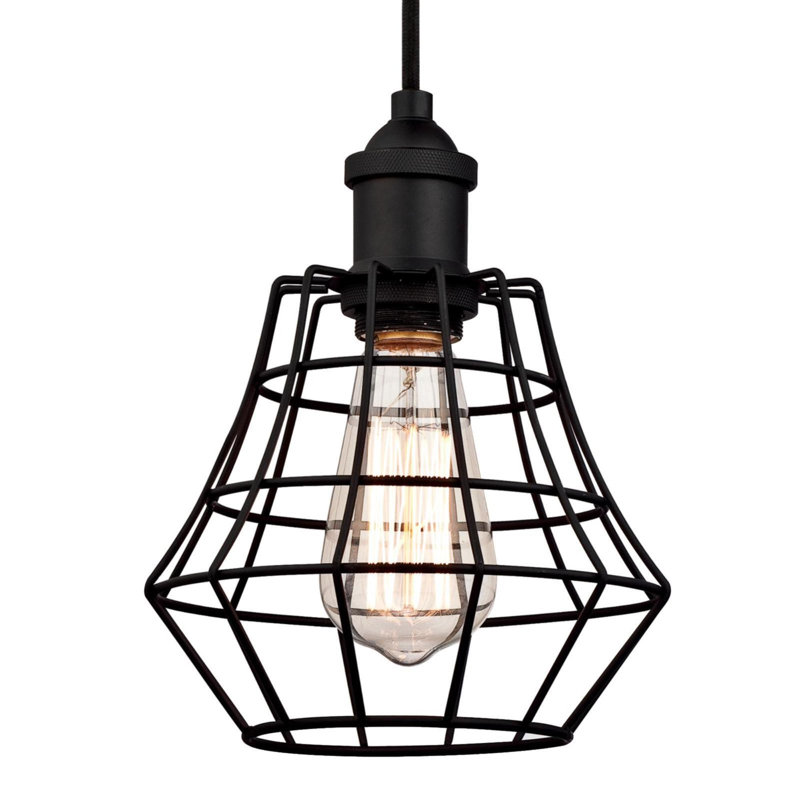 Luminaire suspendu géométrique 1 lumière Trinh, Noir mat, H 60,51 po x l 7,48 po x P 7,48 po