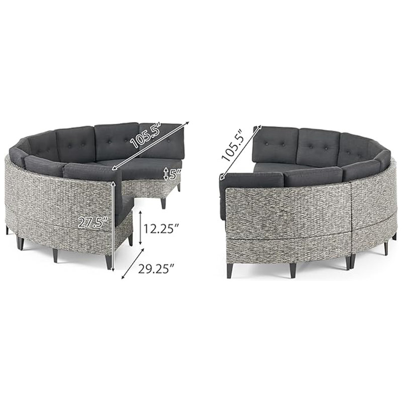 Zalucki 40.5" Wide Outdoor Curved Patio Sectional with Cushions  (Set of 8,without table) 