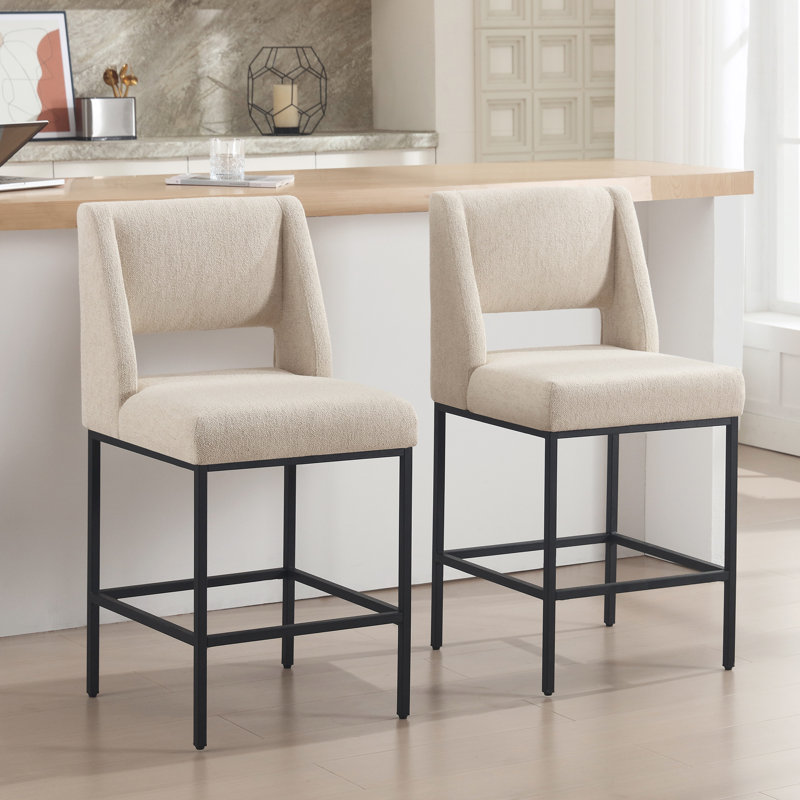 Tabouret de comptoir en lin 26,4 po avec structure en métal Jenie, Lin beige