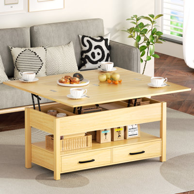 Lift Top Coffee Table, 3-in-1 Multifunctional Coffee Table with Drawers and Hidden Compartments