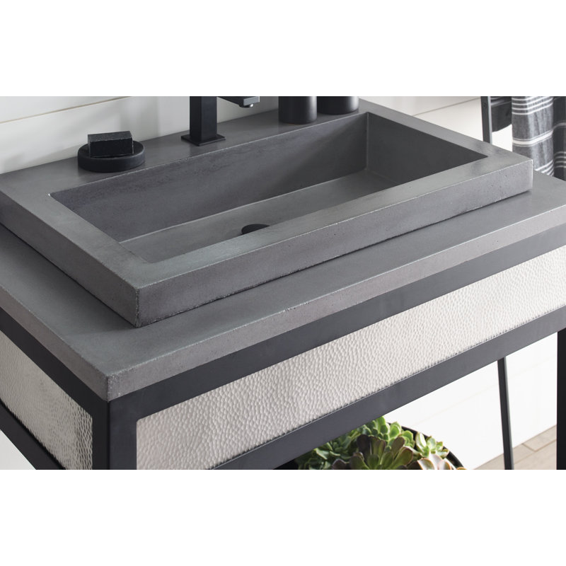 Trough Handmade Rectangular Drop-In Bathroom Sink, Slate, Single Faucet Hole