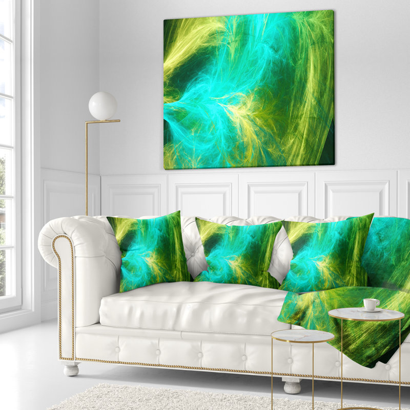 Motif psychédélique vert mystique - coussin imprimé abstrait, 16 po x 16 po, Coussin décoratif