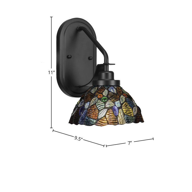 Applique murale Estella avec verre d'art mosaïque bleu 7 po, Noir mat