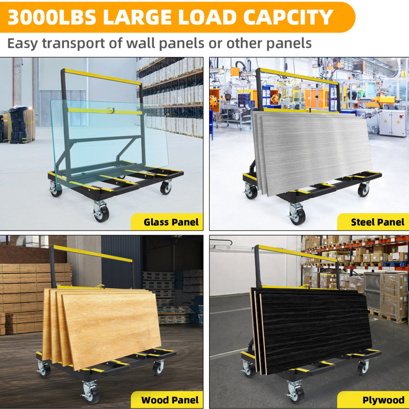 Heavy-Duty Folding Panel Dolly Cart - Expandable Deck Flatbed, 4 Swivel Casters, 1800 lb Capacity, Mobile Base for Drywall Plywood Glass Sheetrock