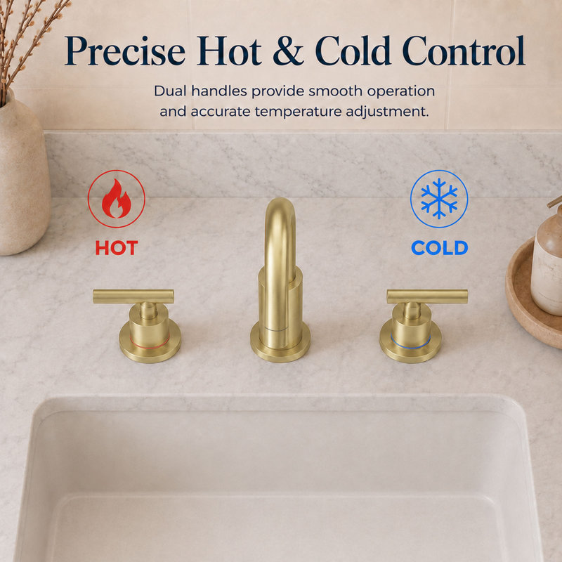 Widespread Double Handle Bathroom Faucet, Brushed Gold