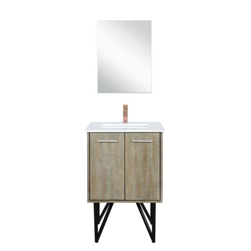 Lancy 24 in W x 20 in D Single Bath Vanity Mirror and Faucet Set, White Quartz
