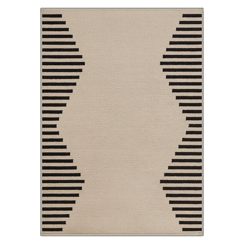 Tapis intérieur beige / crème / noir à motif géométrique Teshayla, lavable à la machine avec envers antidérapant