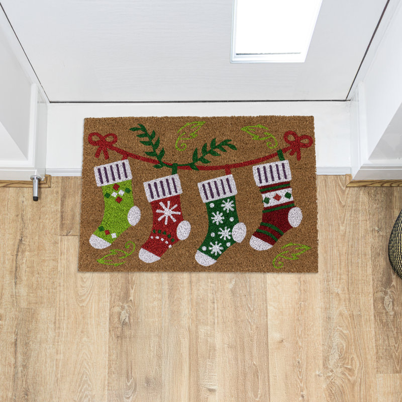 Latex Backed Eco-Friendly Christmas Coir Doormat - Stockings 40x58cm approx.