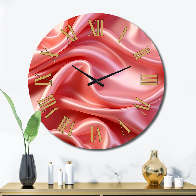Smooth Pink Elegant Minimal Glam Wave Metal Wall Clock, Extra Large