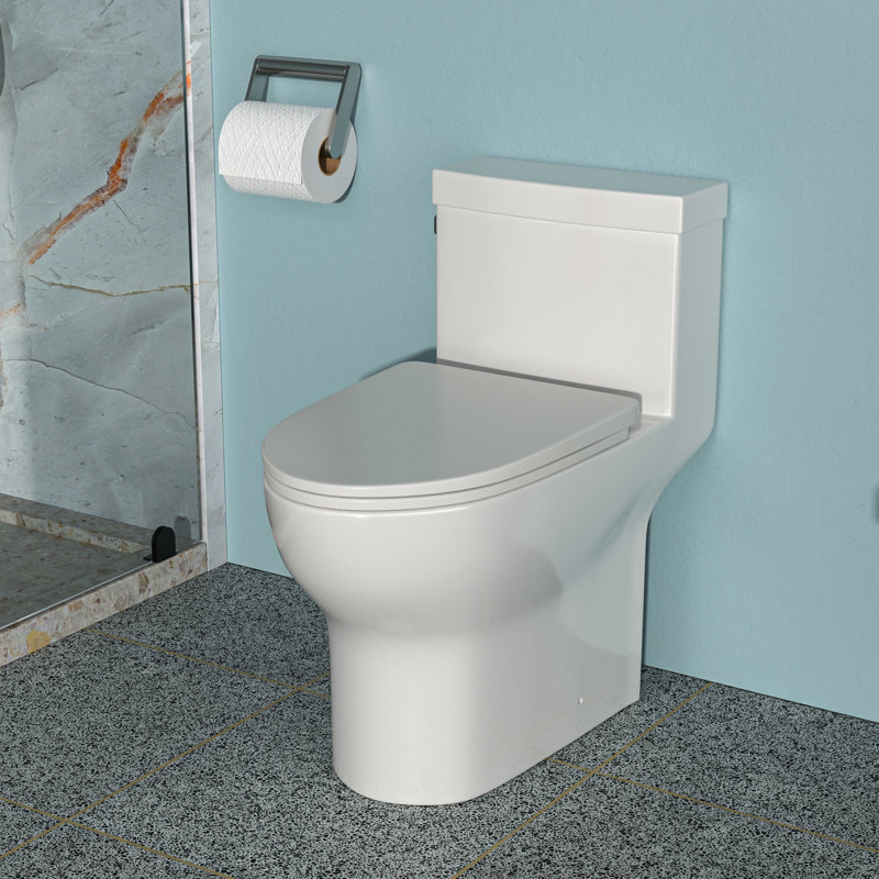 Une toilette en céramique: système de chasse au siphon, siège à fermeture en douceur, haute teneur en porcelaine, faible absorption d'eau, toilette élégante et blanche au choix.