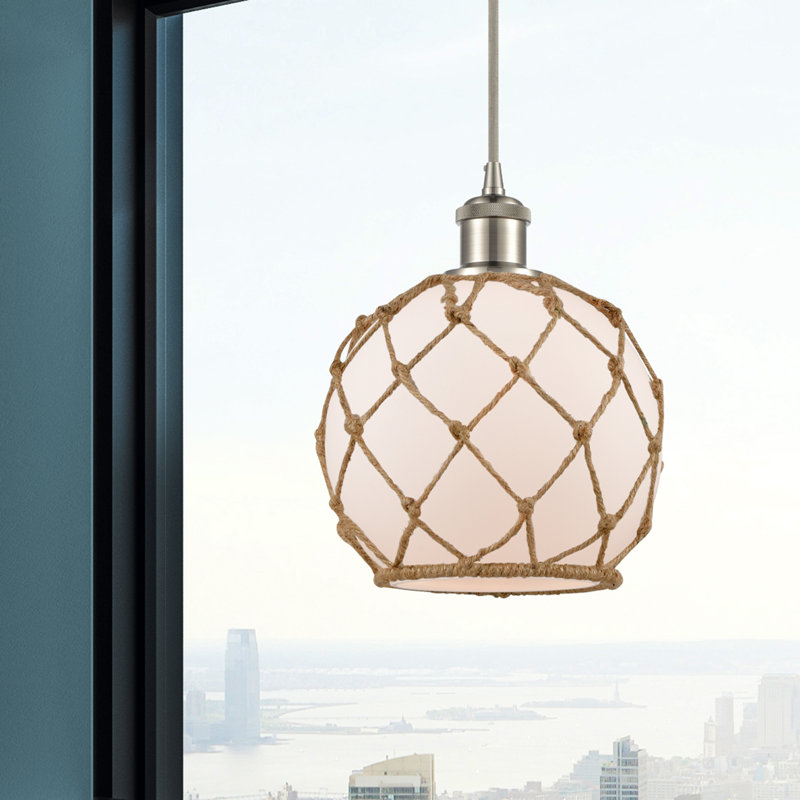 Luminaire suspendu sphère 1 lumière Tobey, Blanc / Brun, Nickel satiné brossé, H 120 po x l 8 po x P 8 po
