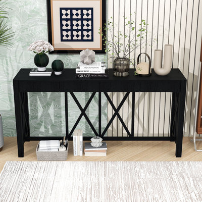 Console avec 4 tiroirs spacieux et pieds en X modernes pour l'entrée ou le couloir