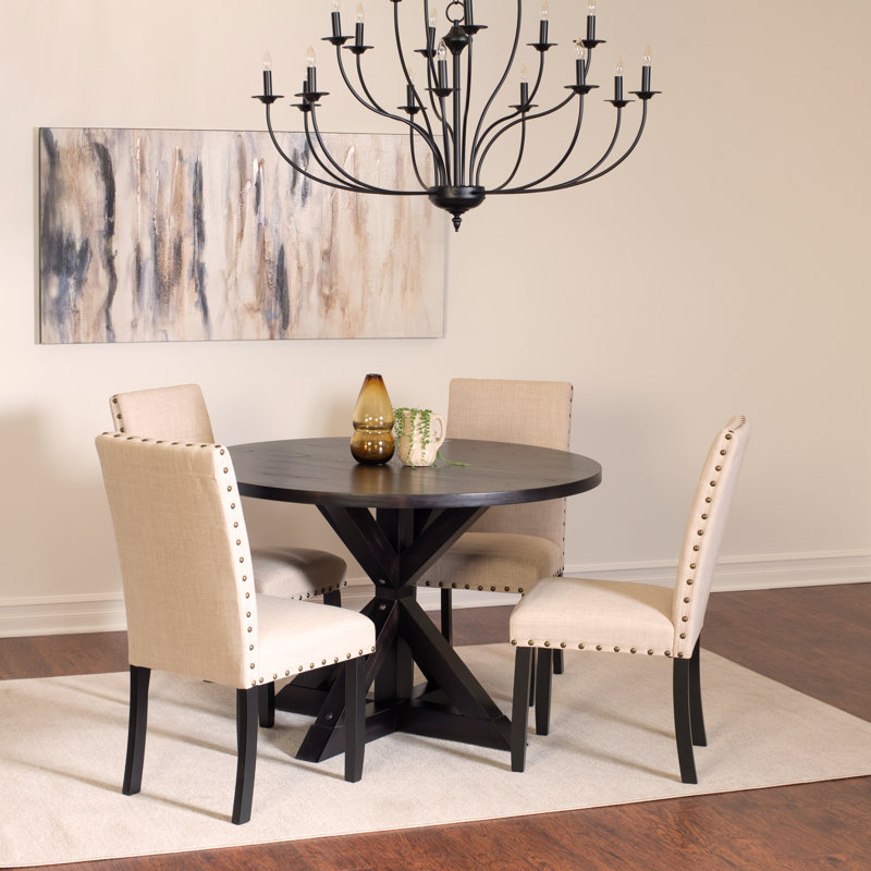 Ensemble de salle à manger 5 pièces, table à manger croisée avec 4 chaises élégantes, Beige