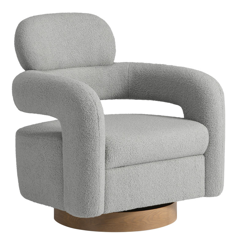 Bayville 29" Wide Sherpa Swivel Chair, Light Gray Polyester