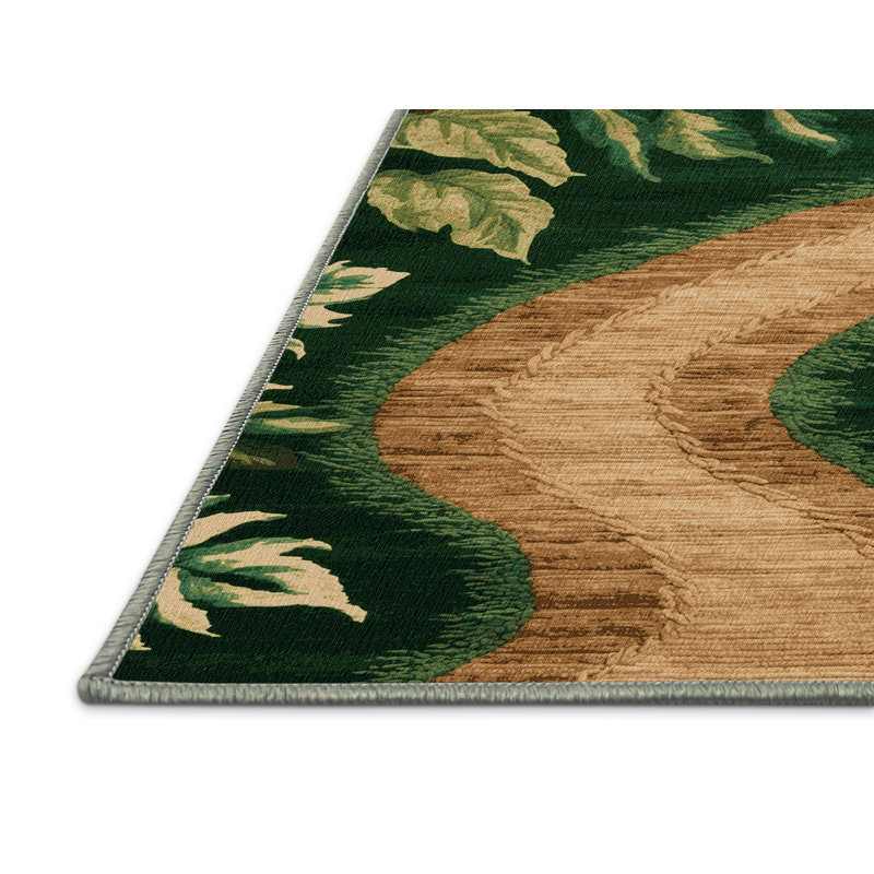 Machine Washable Nature Green Area Rug, Square 6'