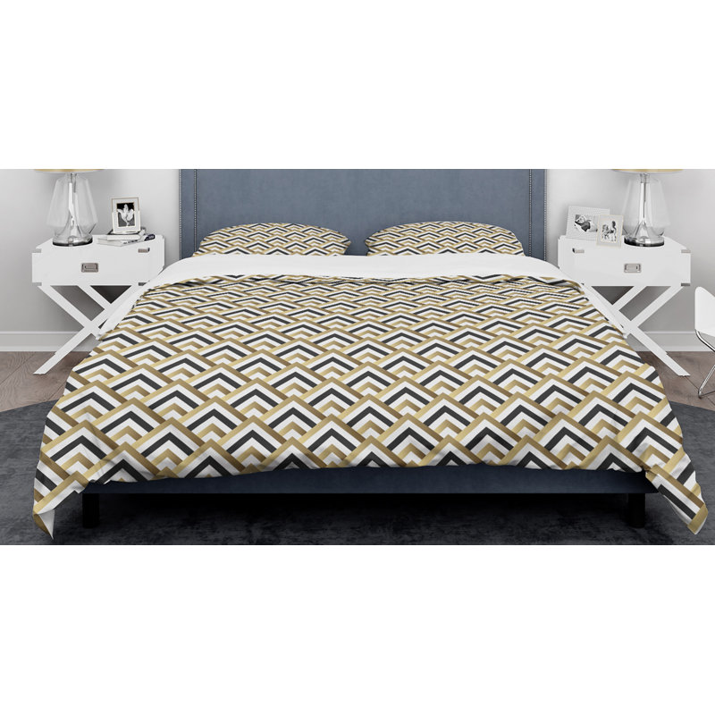 Gold and Black Geometric Twin Duvet Cover Set with Sham