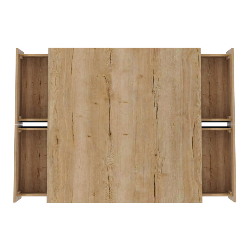 Table basse carrée de 33,25 pouces avec 4 tiroirs, Naturel