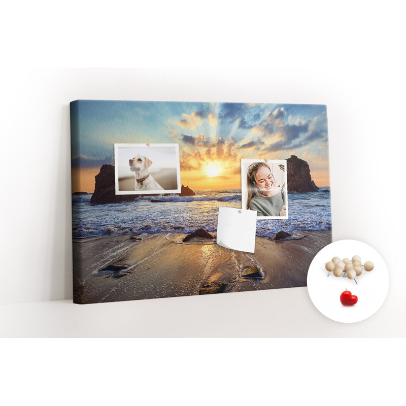 Wall Mounted cork board with print wall art notice boards home office bulletin board ideas Sunset beach